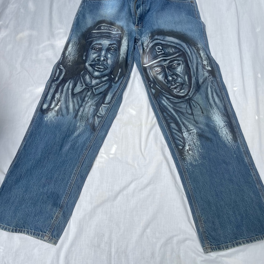 Carhartt Men's Blue Artist painted OOAK hip hop